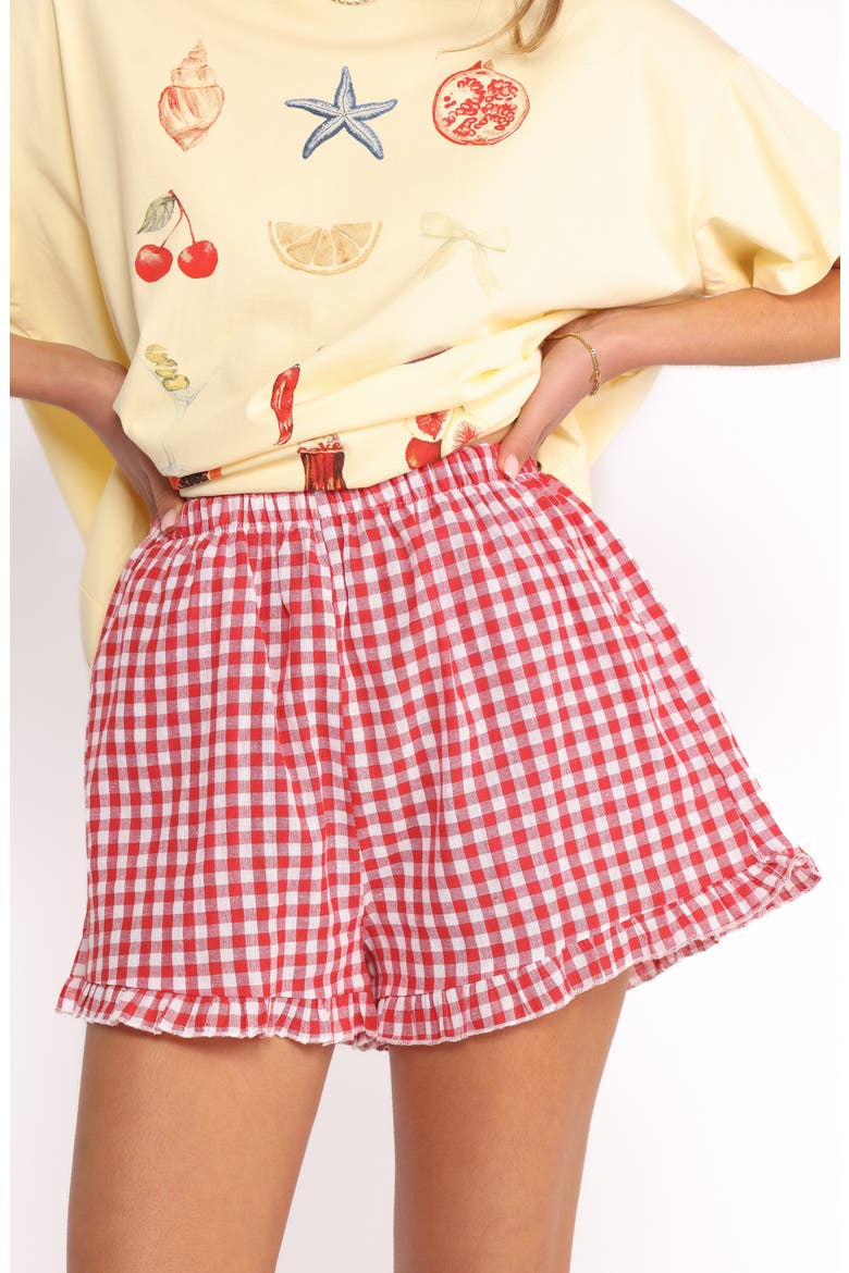 Daphne Graphic T-Shirt & Gingham Shorts Set, Main, color, YELLOW RED GINGHAM