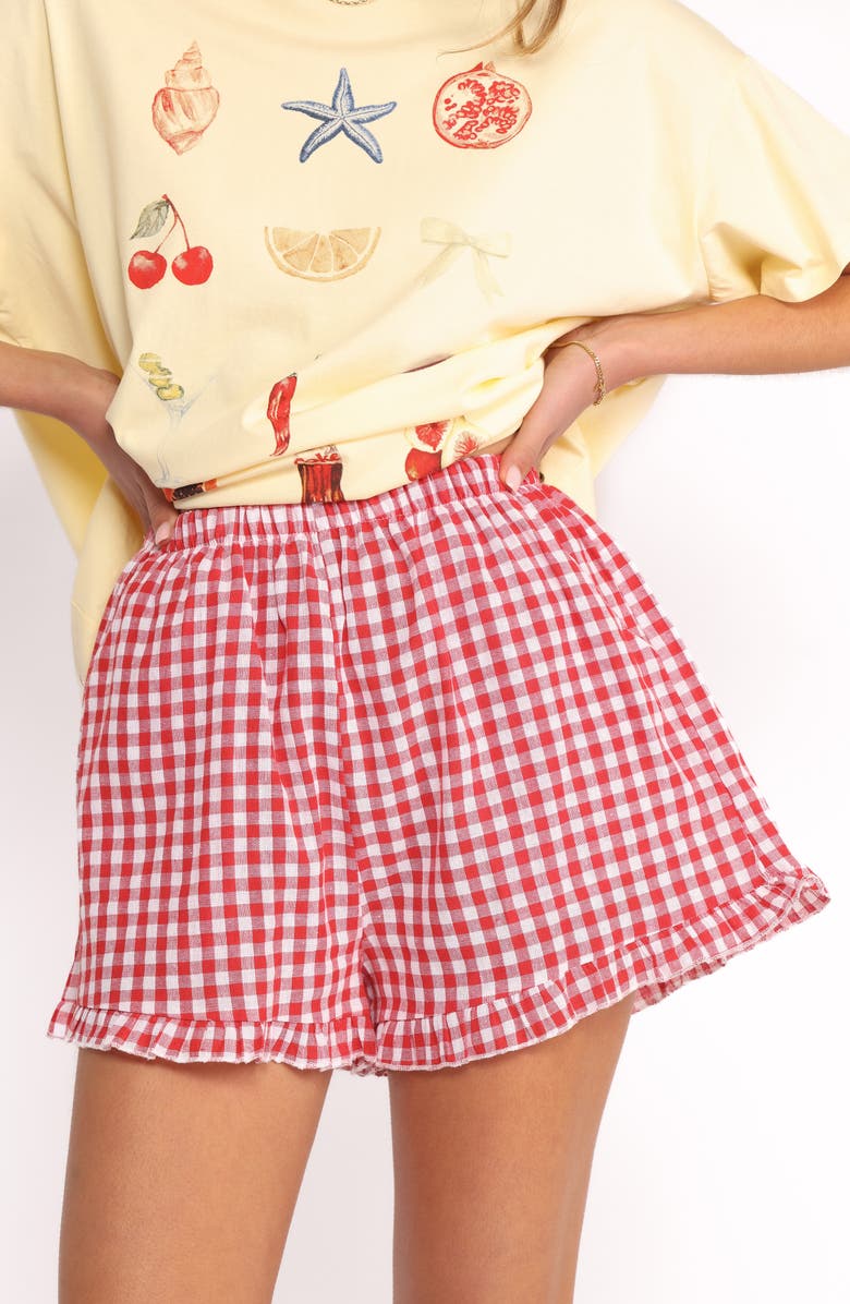 Petal & Pup Daphne Graphic T-Shirt & Gingham Shorts Set, Main, color, Yellow Red Gingham