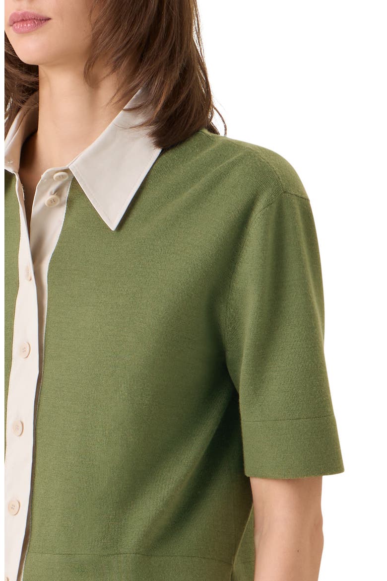Relaxed Fit Short Sleeve Virgin Merino Wool Cardigan, Alternate, color, GREEN TEA-IVORY