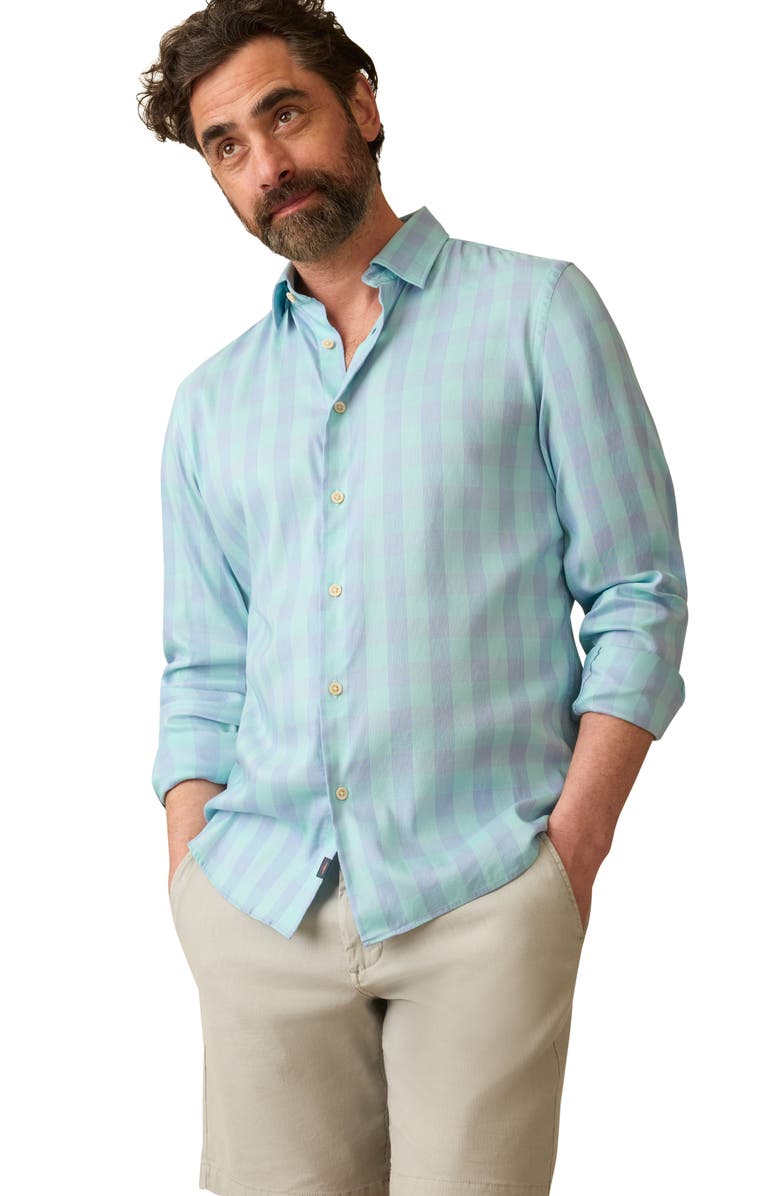 Faherty Movement Monterrey Plaid Button-Up Shirt, Alternate, color, Lagoon Waters Check