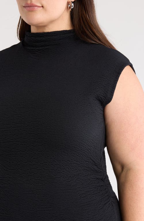 Treasure & Bond Crinkle Mock Neck Top In Black