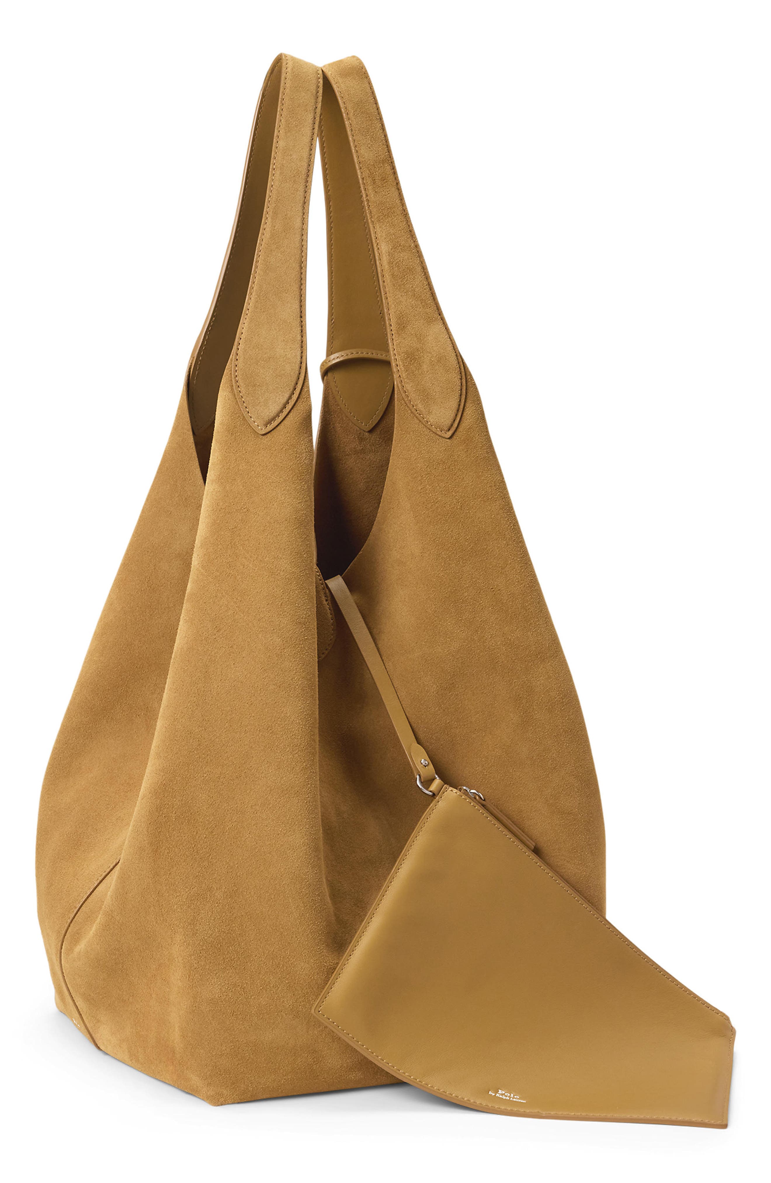 Polo Ralph Lauren Large Polo Play Suede Tote, Alternate, color, Caramel