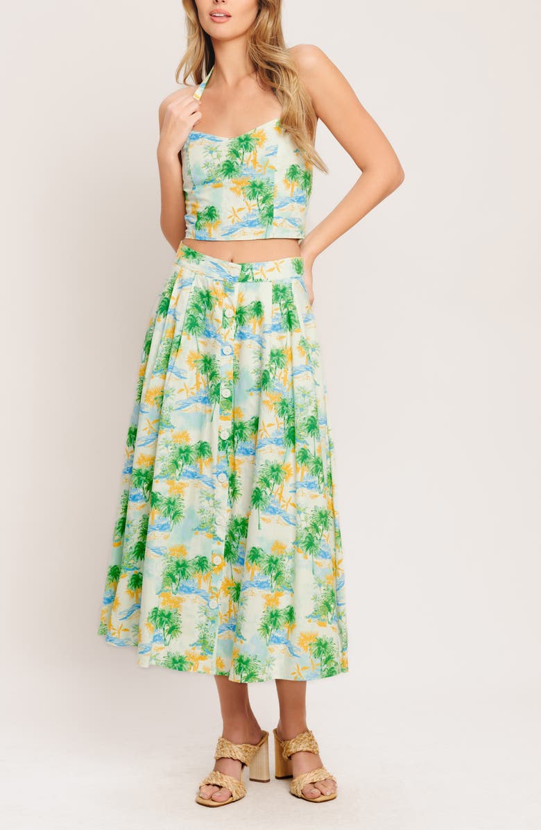 FLYING TOMATO Halter Top & Midi Skirt Set, Alternate, color, Ivory Green