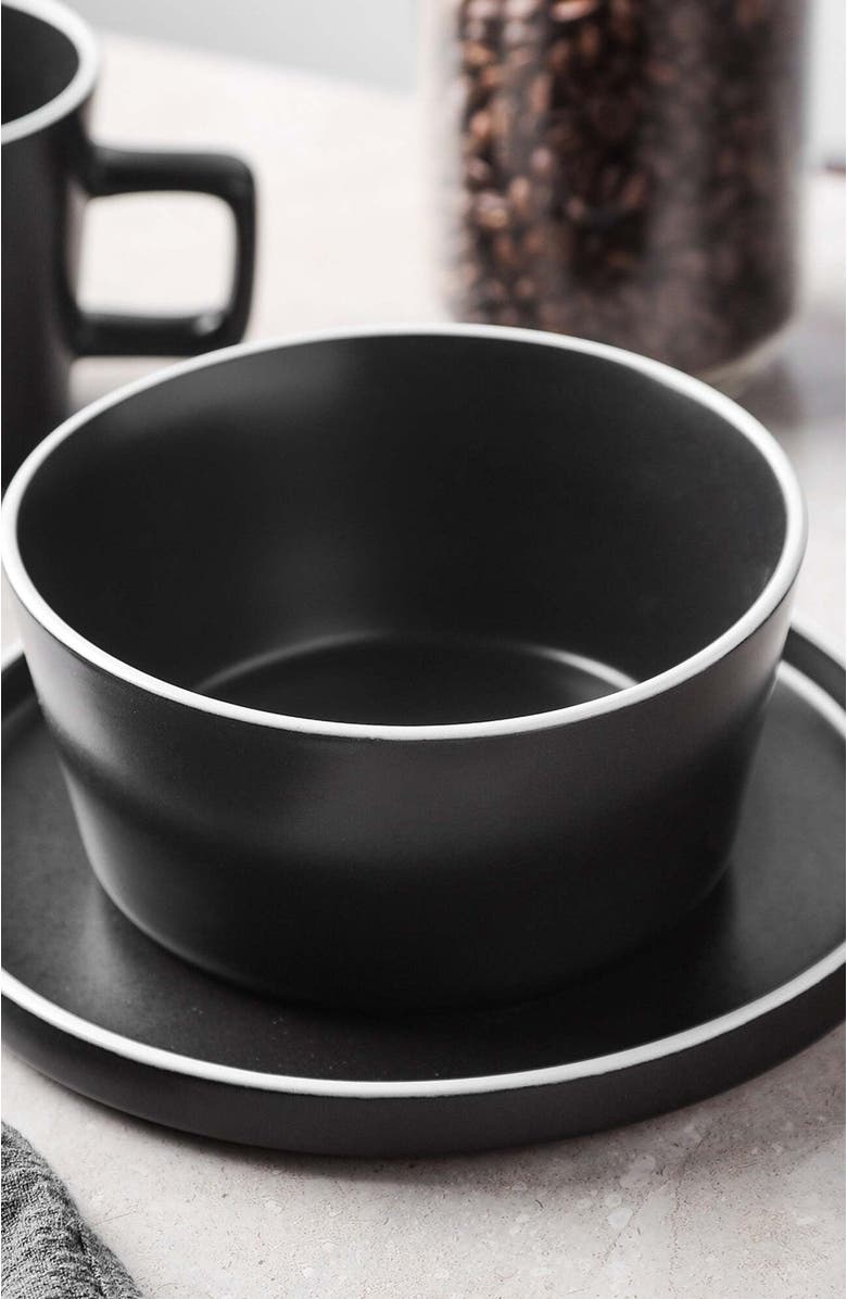 Stone Lain Allison Stoneware 32-Piece Dinnerware Set, Alternate, color, Black Matte, White Rim