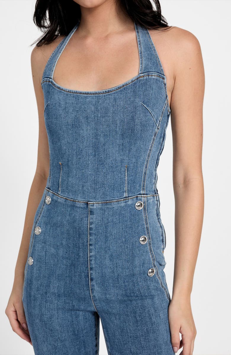 GUESS Blair Denim Halter Jumpsuit, Alternate, color, Palm Shade