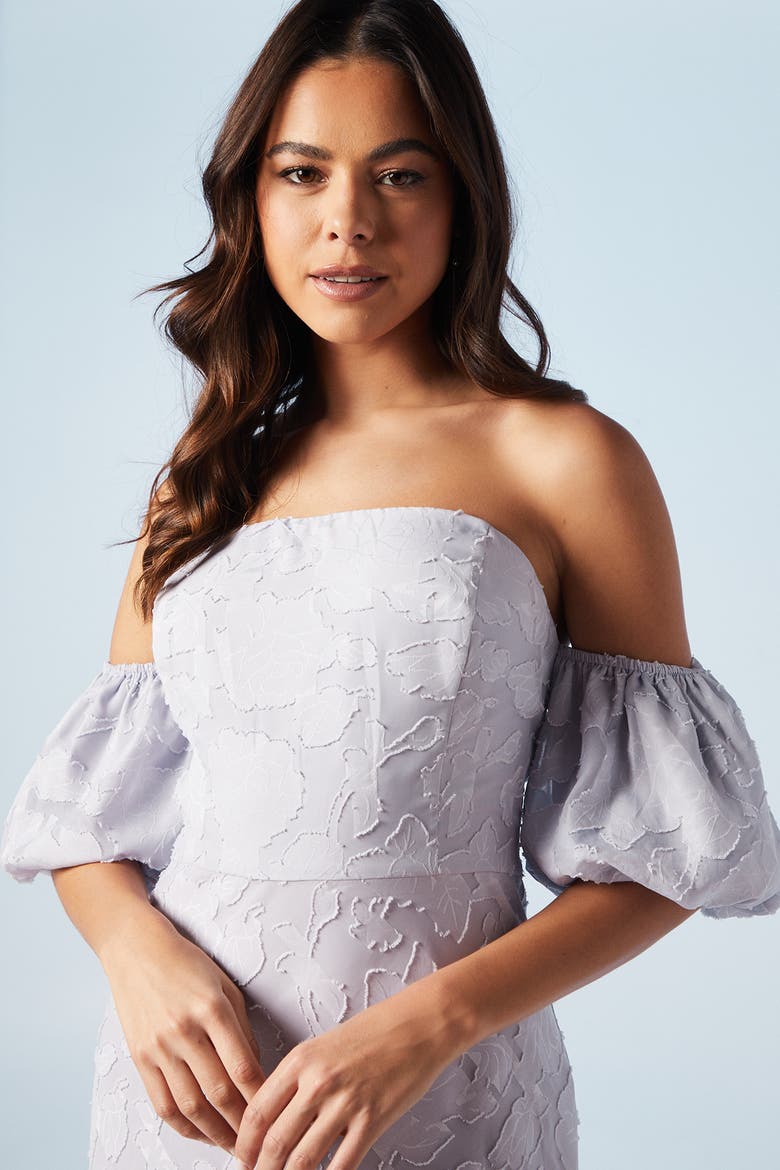 Puff Sleeve Bridesmaids Midi Dress, Alternate, color, Lilac