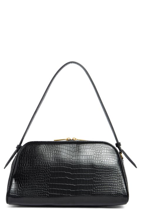 Croc-Embossed Top Handle Bag