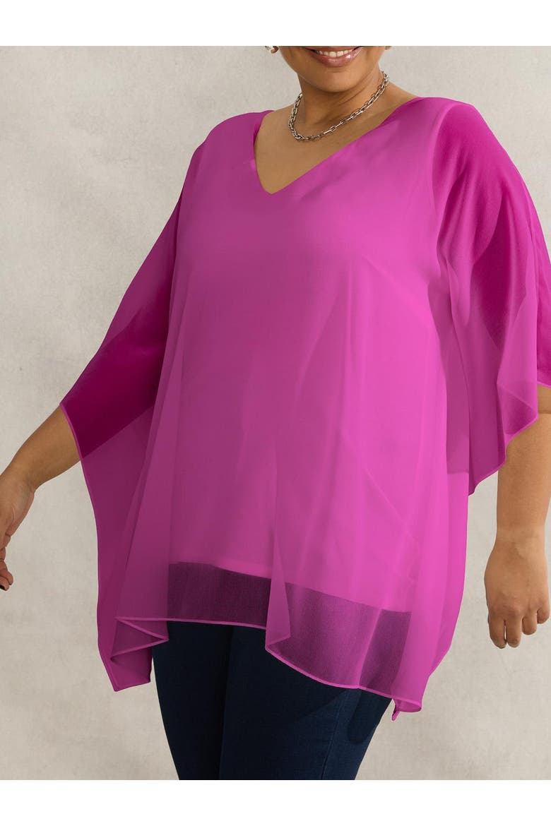 Chiffon V-Neck Overlay Top, Alternate, color, Magenta