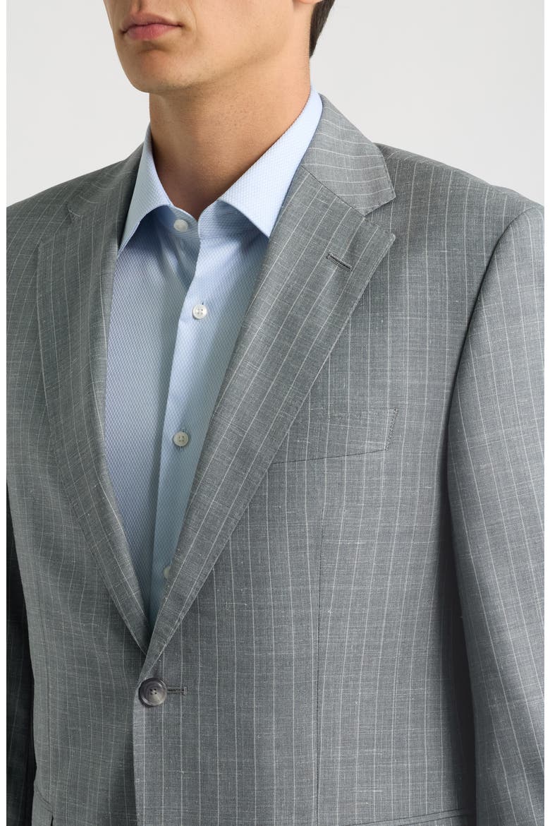Pinstripe Wool, Silk & Linen Suit, Alternate, color, OPEN GREY