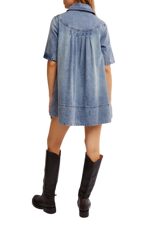 Free People Womens Ocean Blue Remino Flared Denim Mini Dress In Ocean Blue