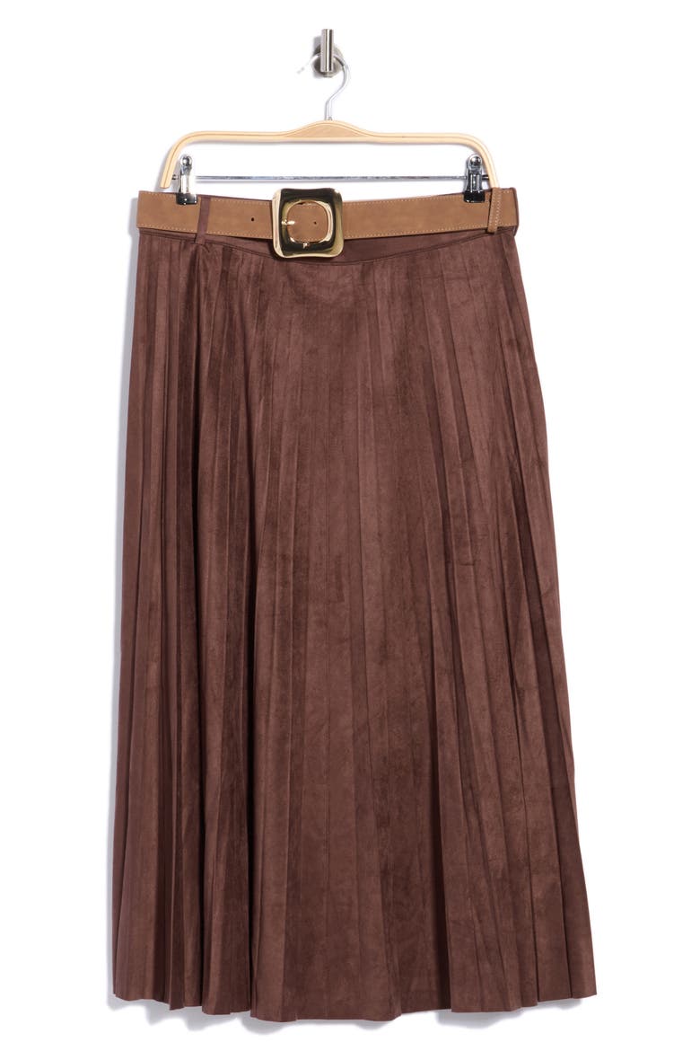 Pleated Faux Suede Skirt, Main, color, CHOCOLATE