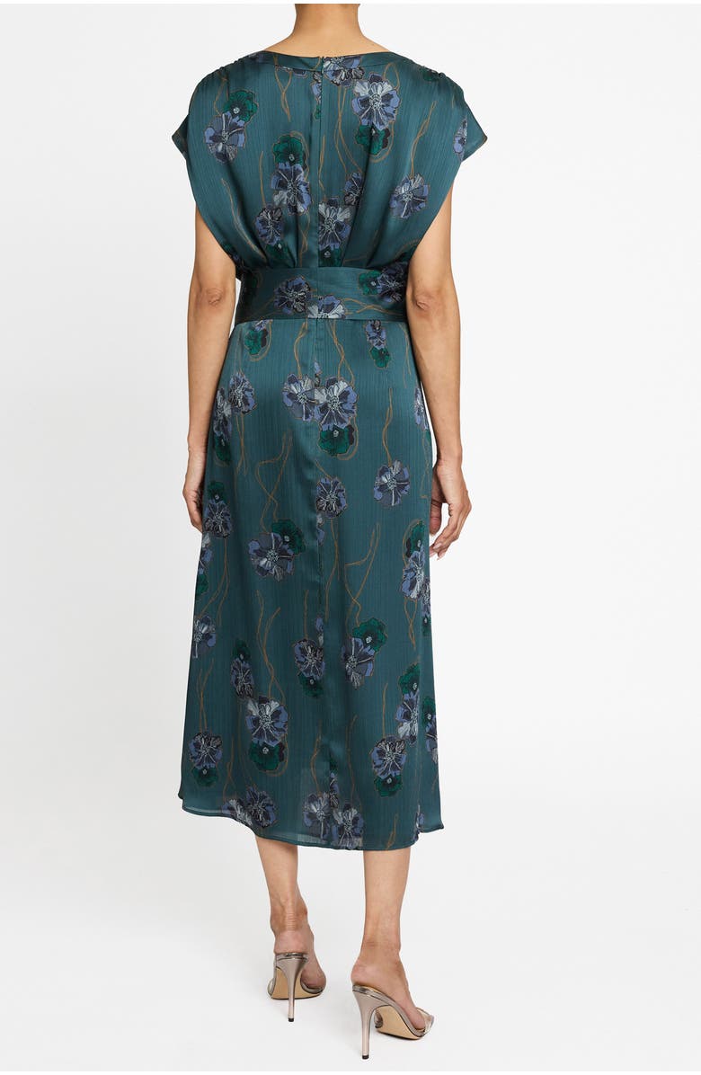 Santorelli Fara Faux Wrap Midi Dress in Printed Crepe Georgette, Alternate, color, Steel Teal