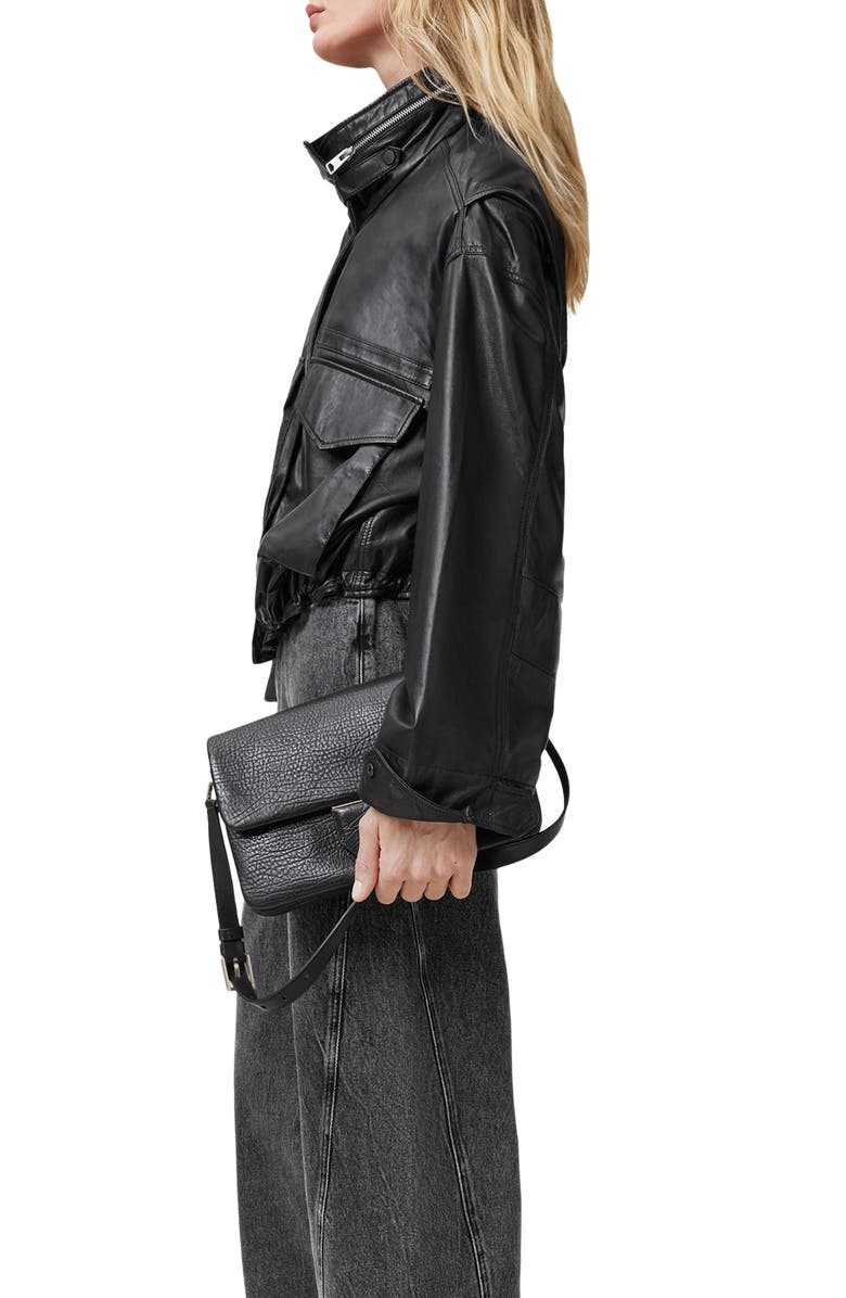 AllSaints Ondine Leather Shoulder Bag, Alternate, color, Black