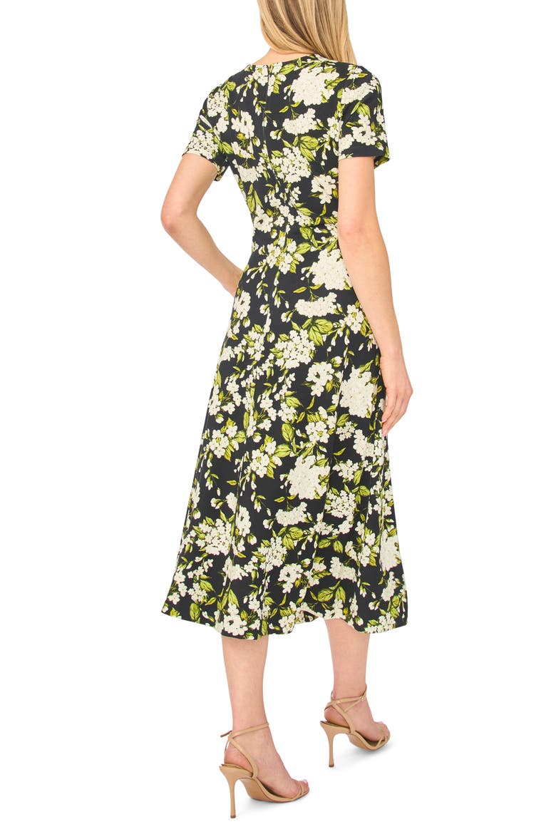 Chelsea Twist Front Floral Knit Midi Dress, Alternate, color, RICH BLACK