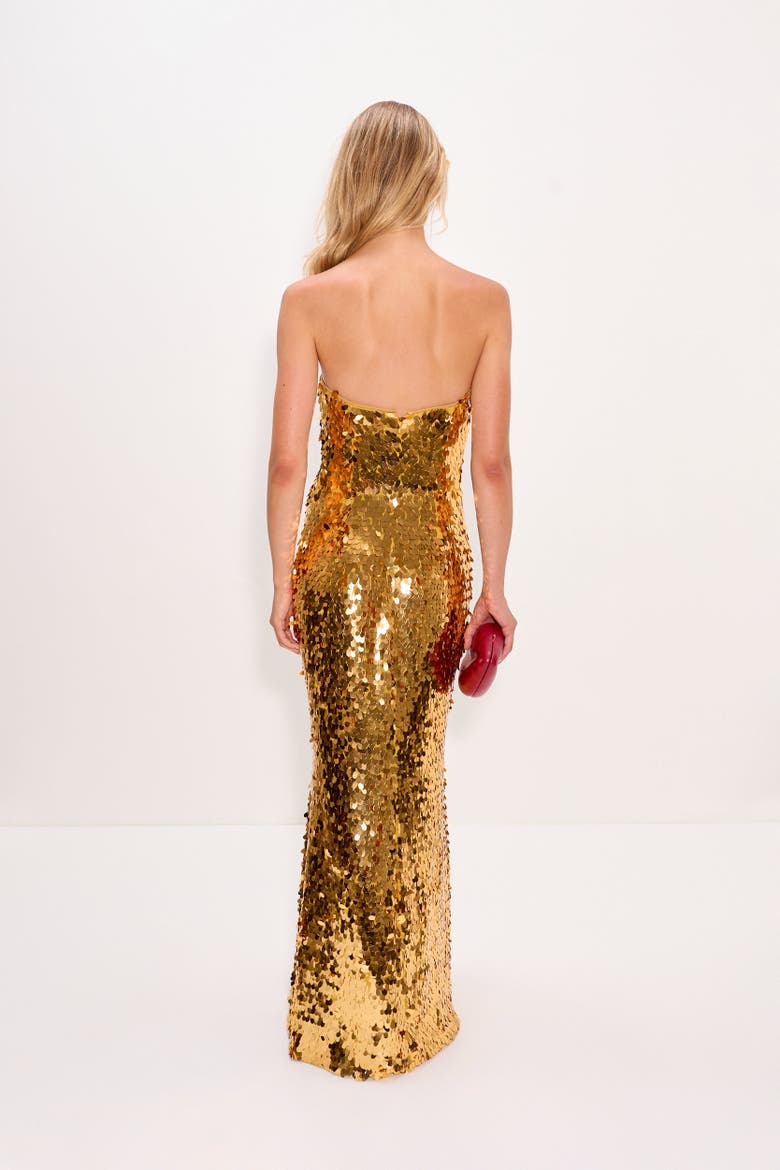 Sculpty Strapless Teardrop Sequin Dress, Alternate, color, Star Gold