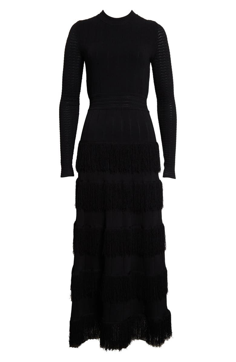 Lela Rose Piper Fringe Trim Long Sleeve Sweater Dress, Alternate, color,