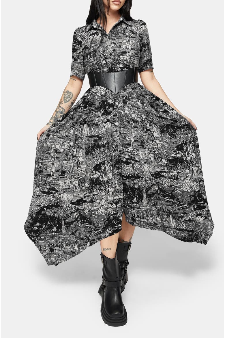 Nara Boudicca Printed Shirt Dress, Alternate, color, Black