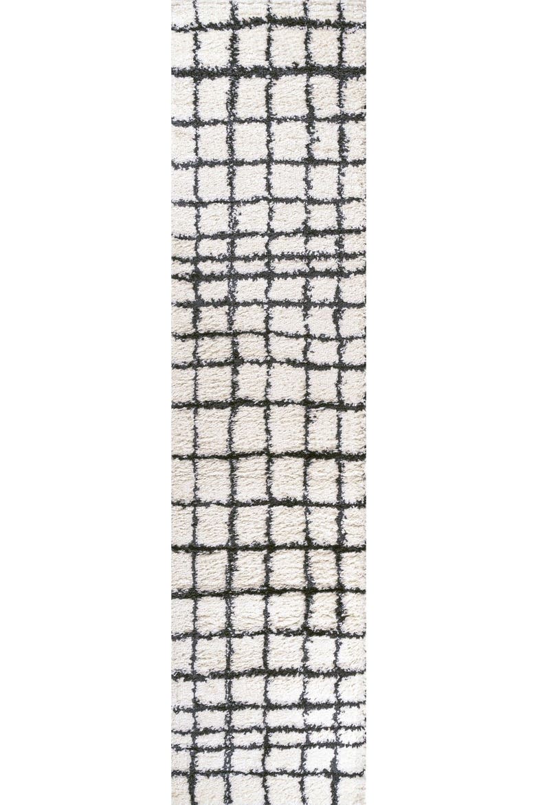 Arenal Geometric Grid Shag Area Rug, Main, color, White/Gray