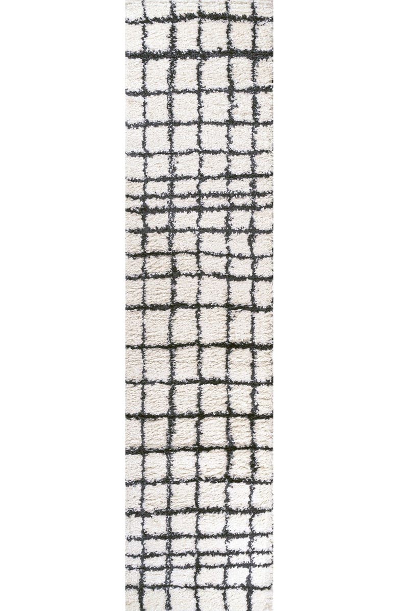 JONATHAN Y Arenal Geometric Grid Shag Area Rug, Main, color, White/Gray