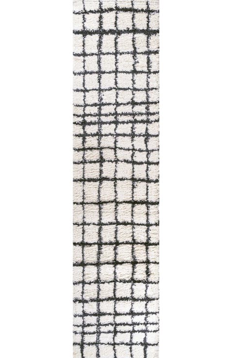 Arenal Geometric Grid Shag Area Rug