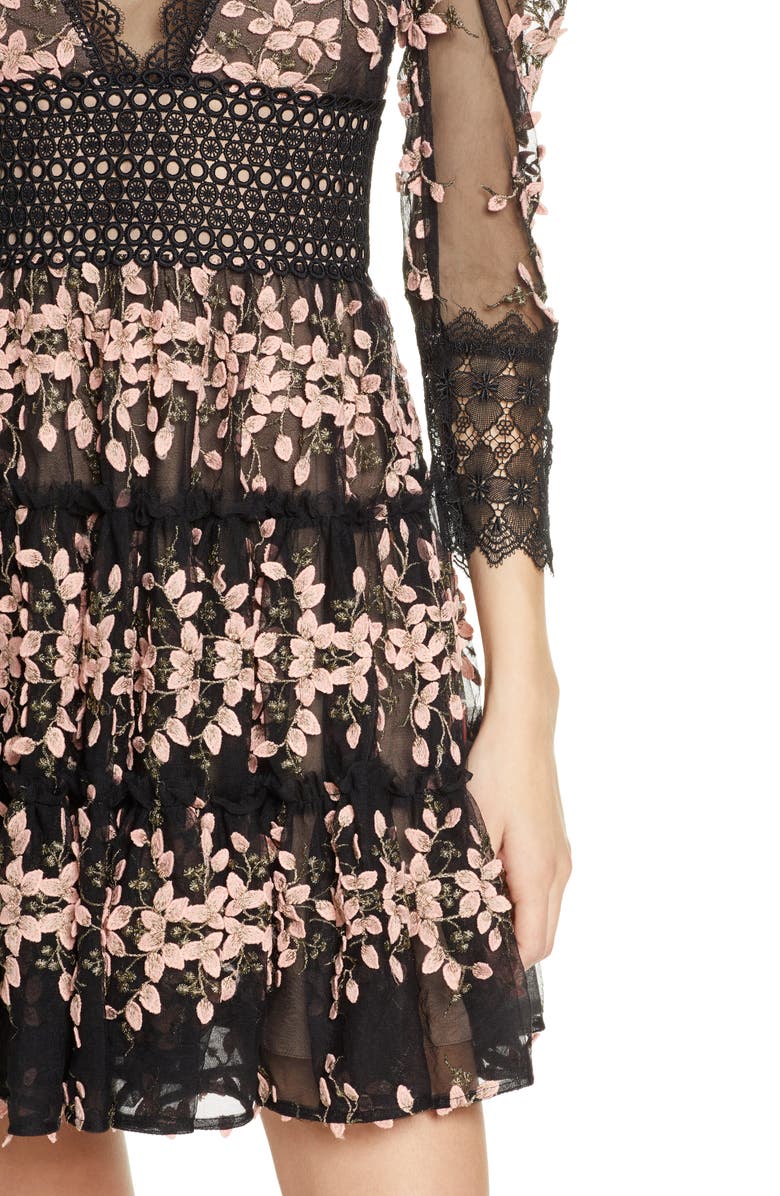 Bronx and Banco Megan Long Sleeve Blush Floral Lace Minidress, Alternate, color, 