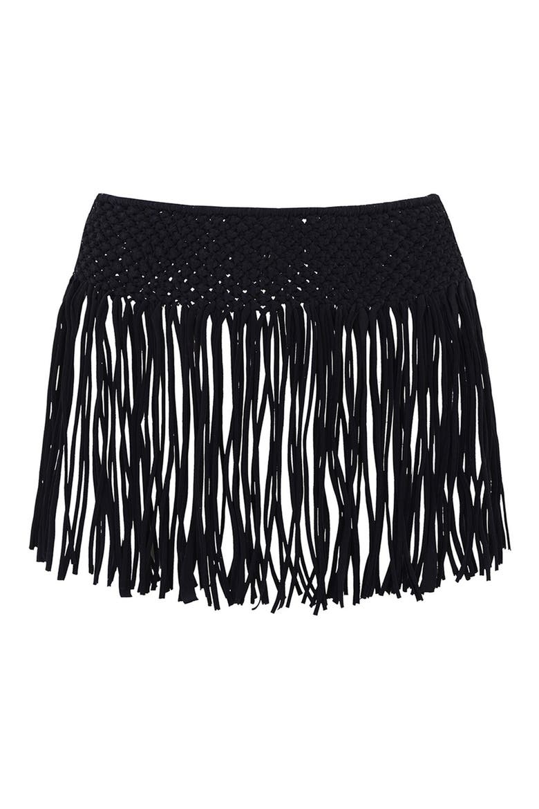 KENDALL + KYLIE at Topshop Macramé Fringe Cover-Up Skirt, Alternate, color, BLACK