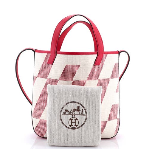 Pre-owned Hermes Hermes Cabas H En Biais Tote Canvas With Leather 27 In Pink
