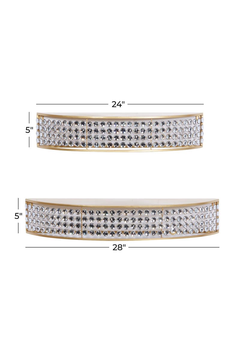 Goldtone Metal Contemporary Wall Shelf with Crystal Embellishment - Set of 2, Alternate, color, GOLD