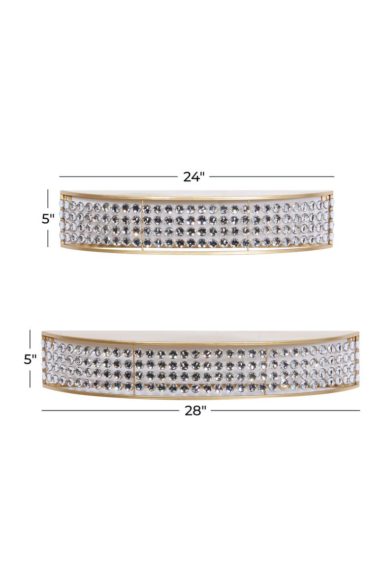 WILLOW ROW Goldtone Metal Contemporary Wall Shelf with Crystal Embellishment - Set of 2, Alternate, color, Gold