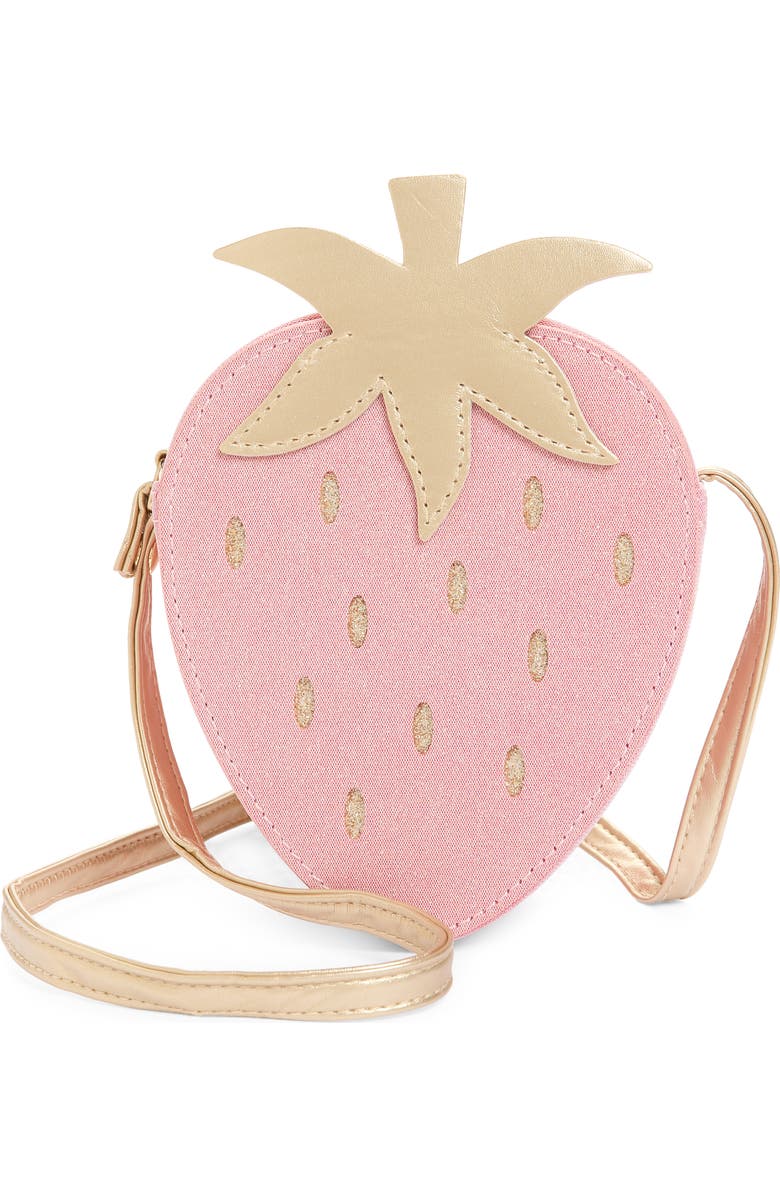 Mimi & Lula Kids' Mini Strawberry Faux Suede Crossbody Bag, Main, color, Pink