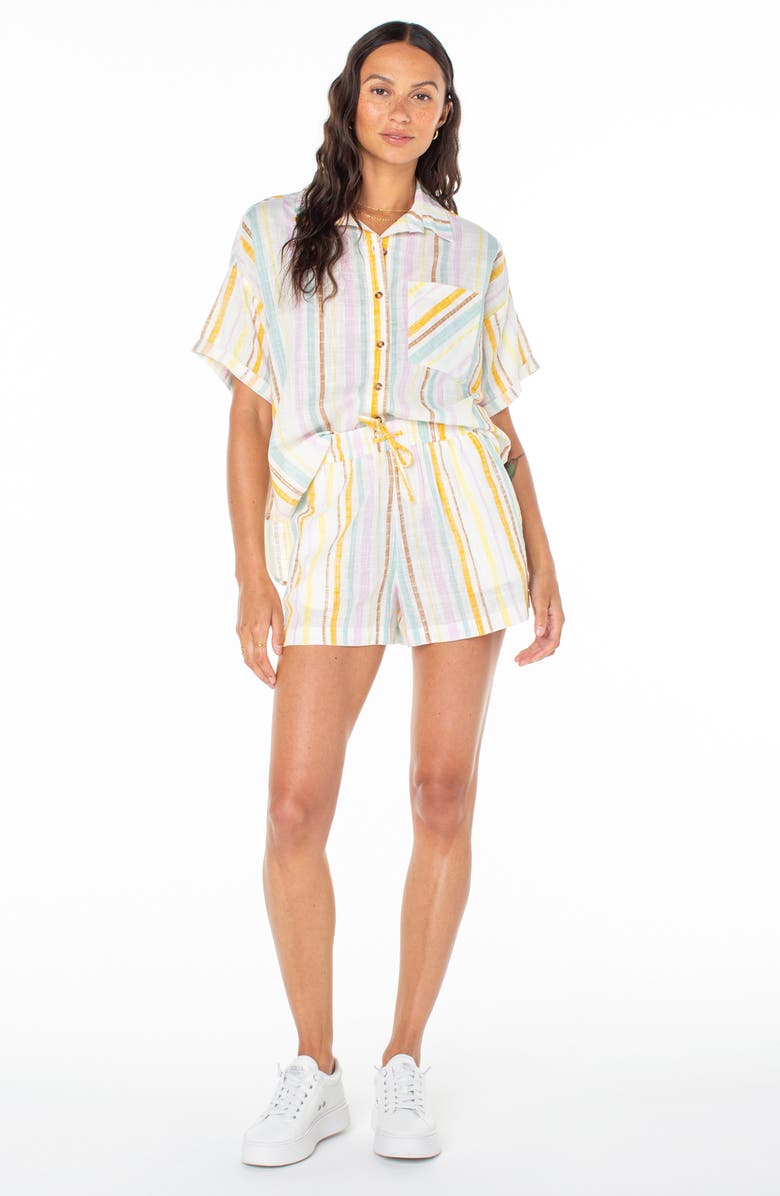 Roxy Beach Nostalgia Stripe Camp Shirt, Alternate, color, Egret