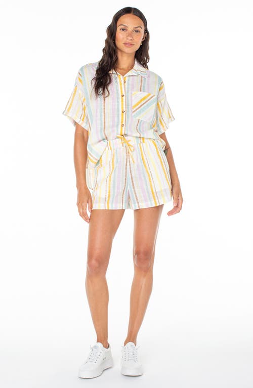 Roxy Beach Nostalgia Stripe Camp Shirt In Egret