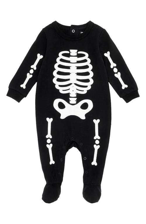 FIRSTS by Petit Lem Skeleton Glow in the Dark Organic Cotton Footie in Blk Black 