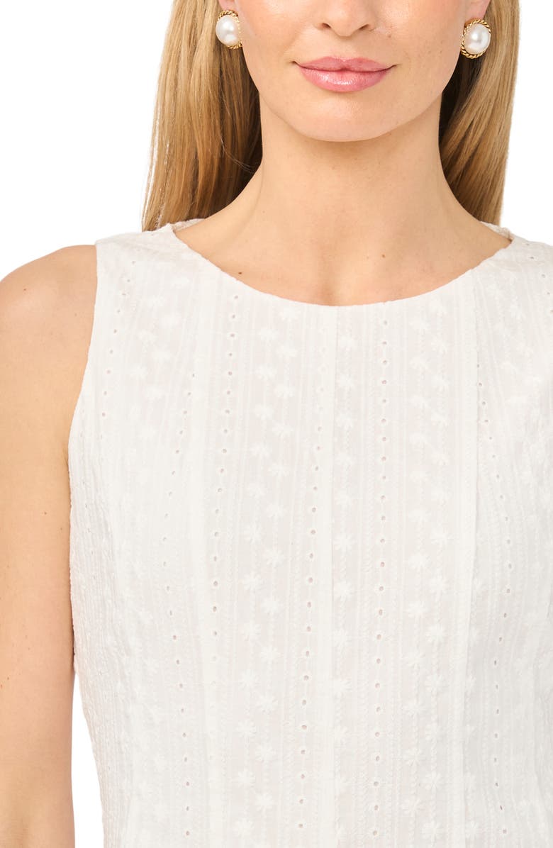 CeCe Fit and Flare Sleeveless Cotton Eyelet Dress, Alternate, color, White