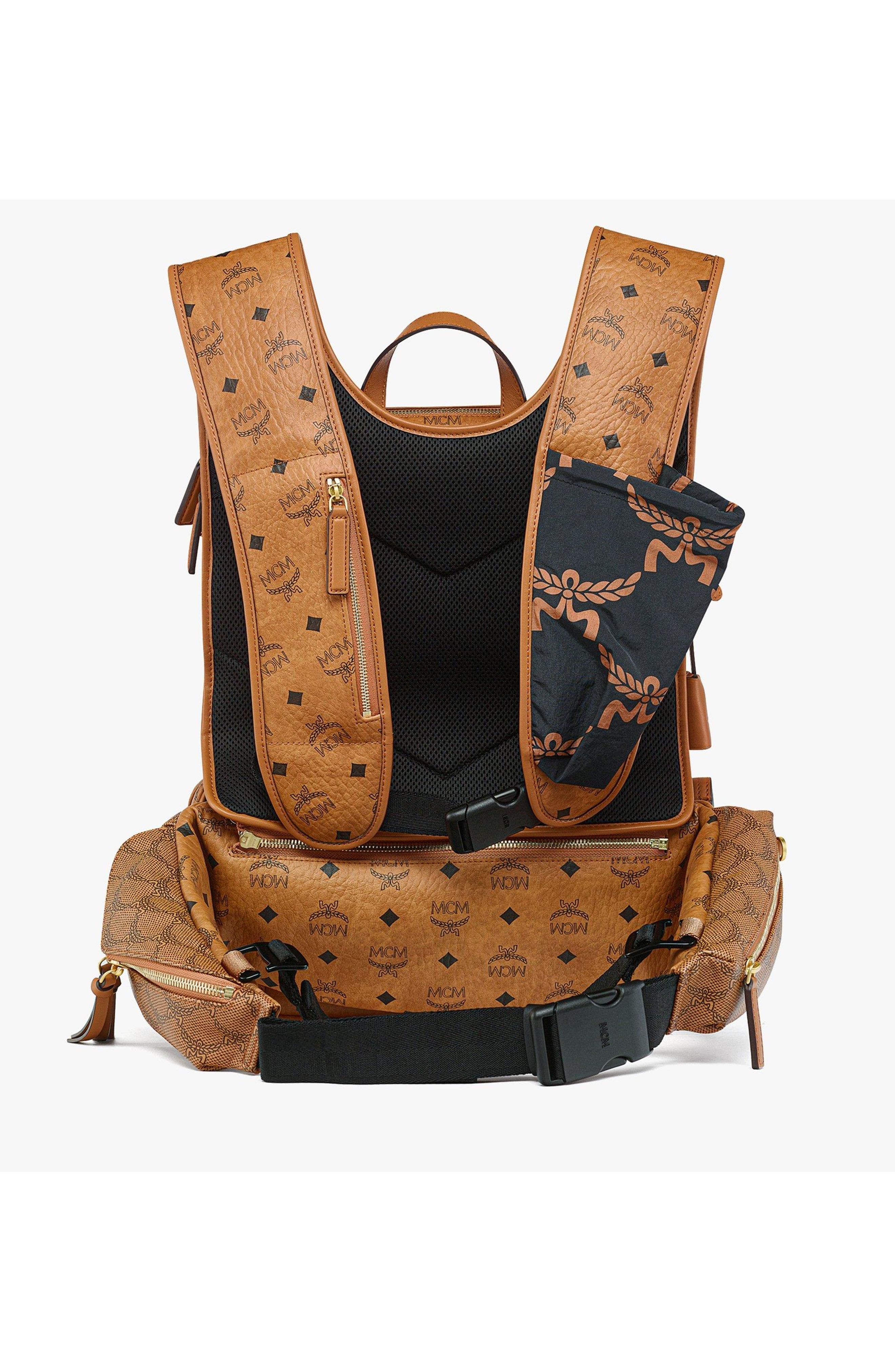MCM Aren Multi-Backpack in Visetos, Alternate, color, Cognac
