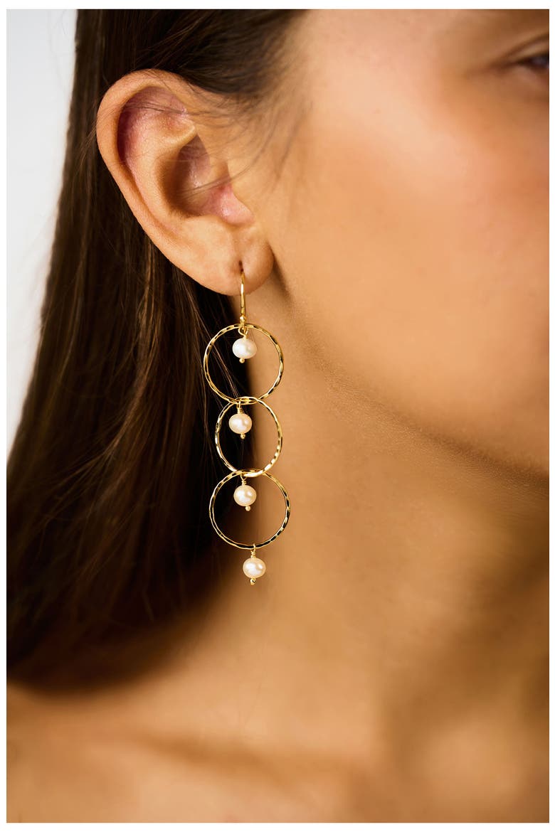 Trinity Freshwater Pearl Drop Earrings, Alternate, color, GOLD/PEARL