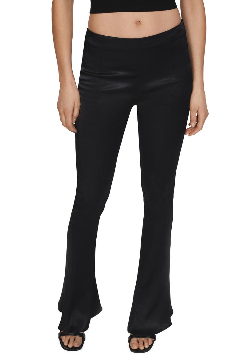 Low Rise Flare Satin Pants, Main, color, BLACK