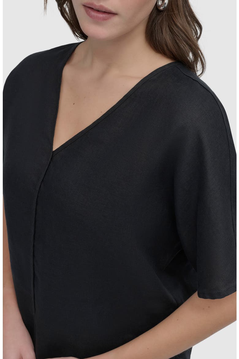 V-Neck Linen Top, Alternate, color, BLACK