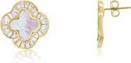 The Lovery Fine Jewelry Large Mother of Pearl CZ Clover Stud Earrings