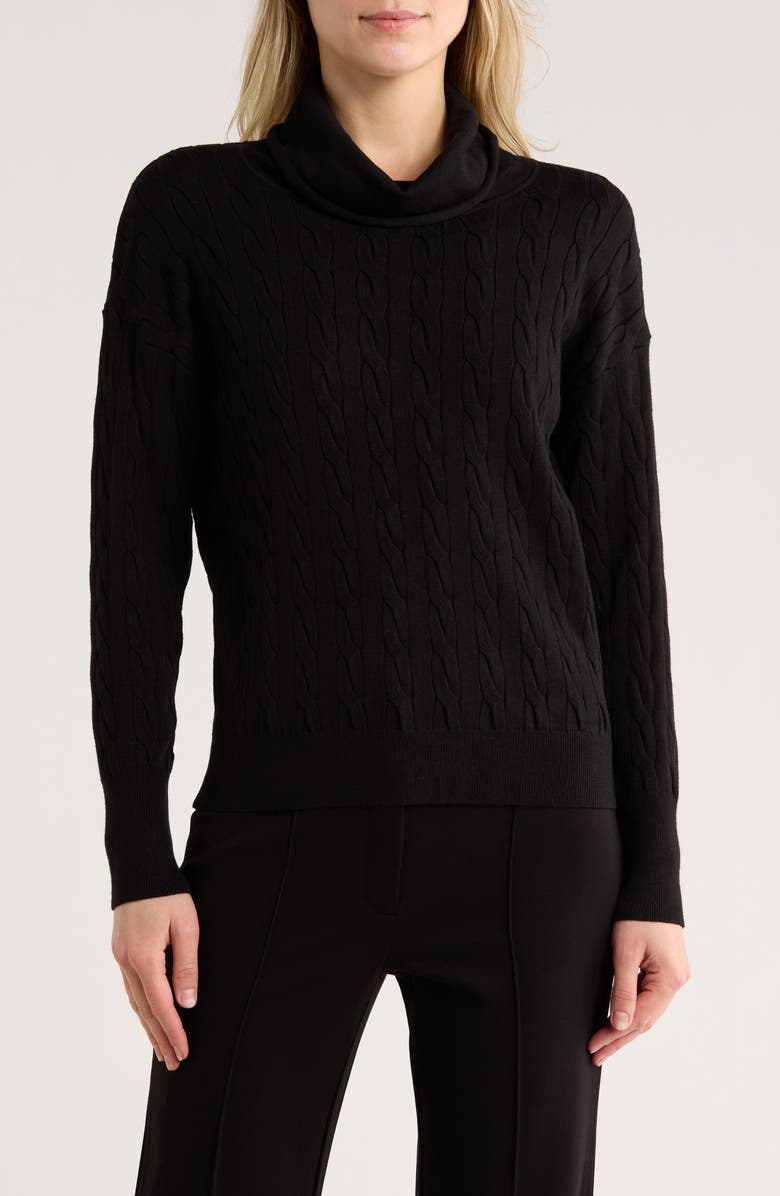 ELIE ELIE TAHARI Cable Stitch Turtleneck Sweater, Main, color, Black
