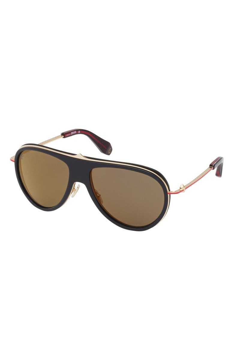 Christian Louboutin 63mm Pilot Sunglasses, Alternate, color, Black / Gold Red Enamel