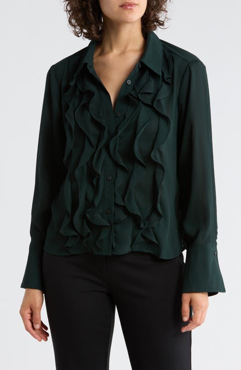 Ruffle Front Button-Up Shirt