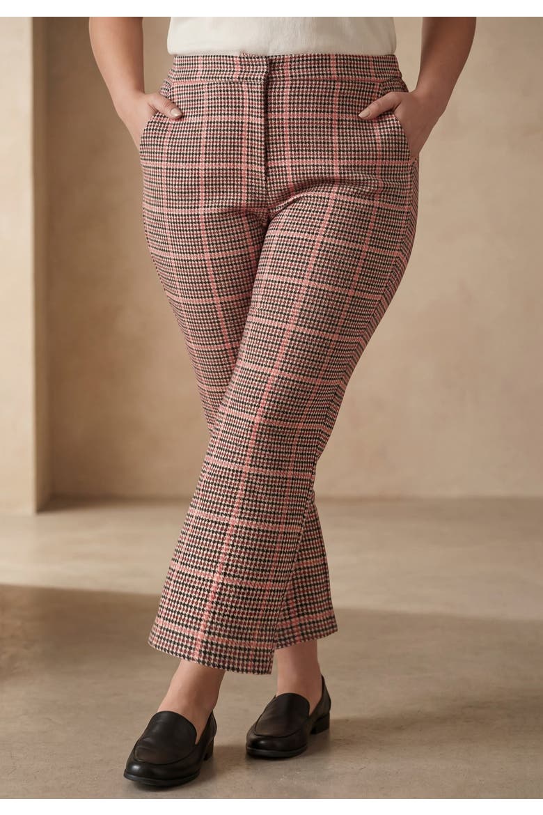 Bi Stretch Kick Flare Pant, Alternate, color, ROSE CHECK HOUNDSTOOTH