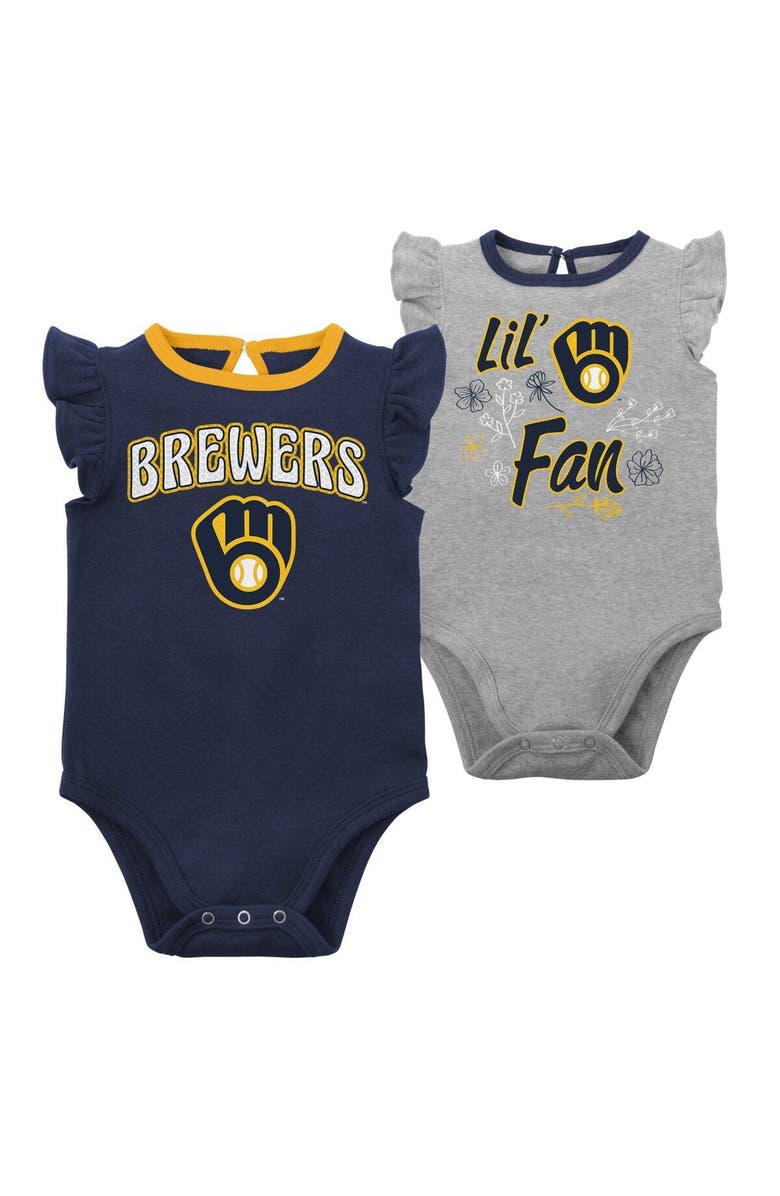 Outerstuff Infant Navy/Heather Gray Milwaukee Brewers Little Fan Two-Pack Bodysuit Set, Main, color, Navy