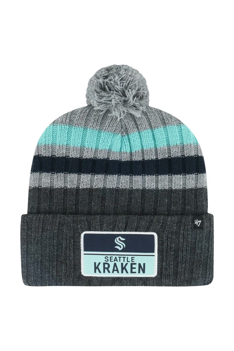 Men's '47 Gray Seattle Kraken Stack Patch Cuffed Knit Hat with Pom, Main, color, Gray