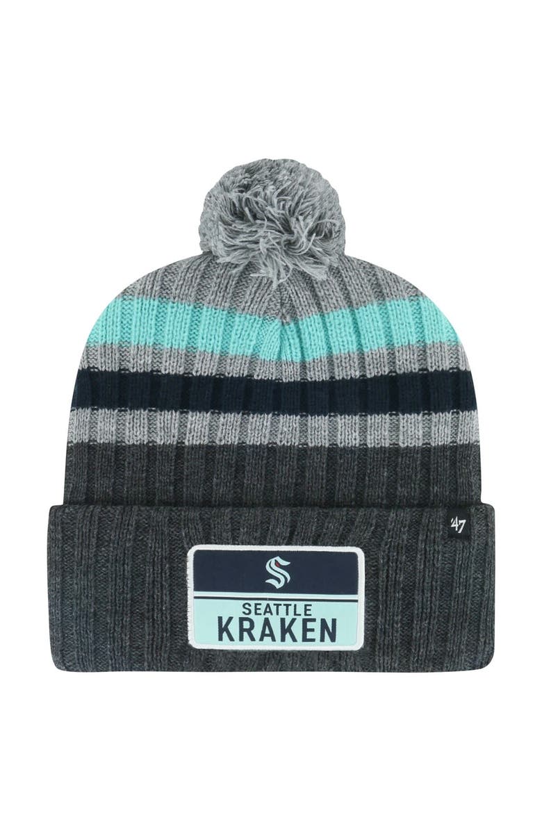 '47 Men's '47 Gray Seattle Kraken Stack Patch Cuffed Knit Hat with Pom, Main, color, Gray