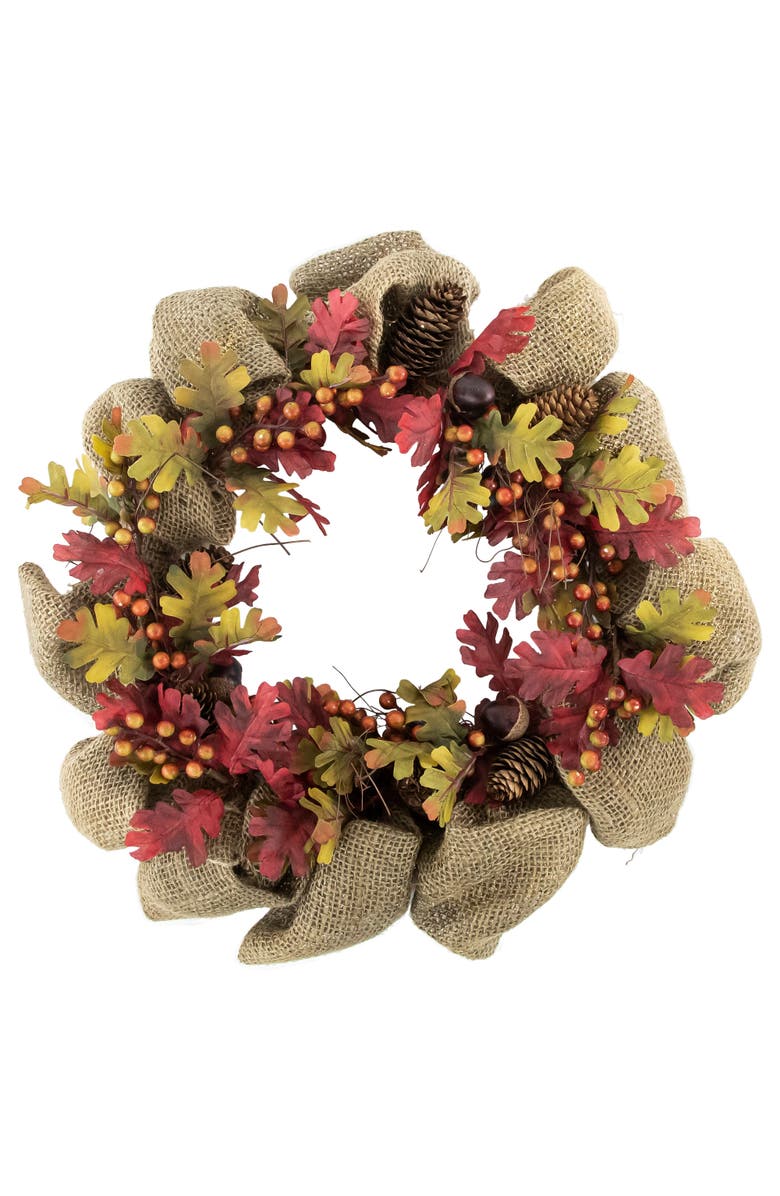 Northlight Rustic Burlap Fall Harvest Wreath with Acorns and Berries, 18-Inch, Main, color, 