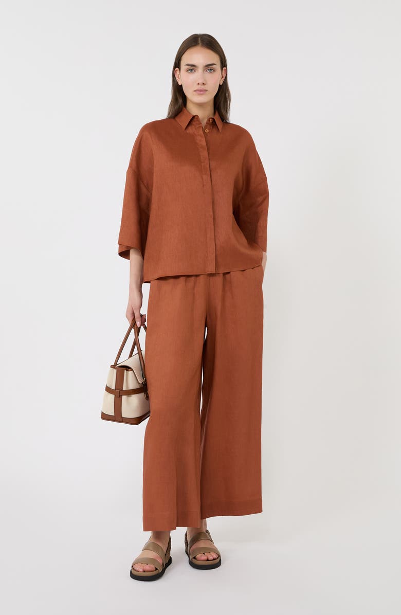 MM by Max Mara Canneti Linen Pull-On Wide Leg Pants, Alternate, color, Rust