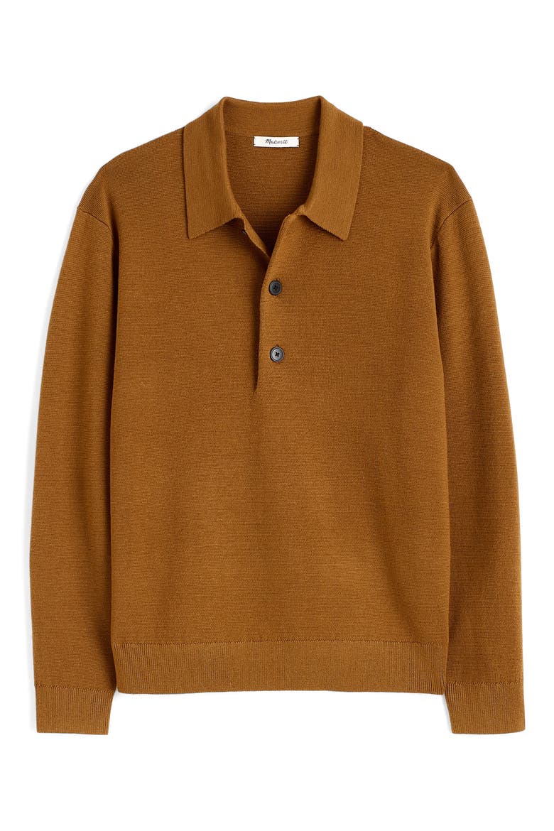 Three-Button Merino Wool Polo Sweater, Alternate, color, RICH CAMEL