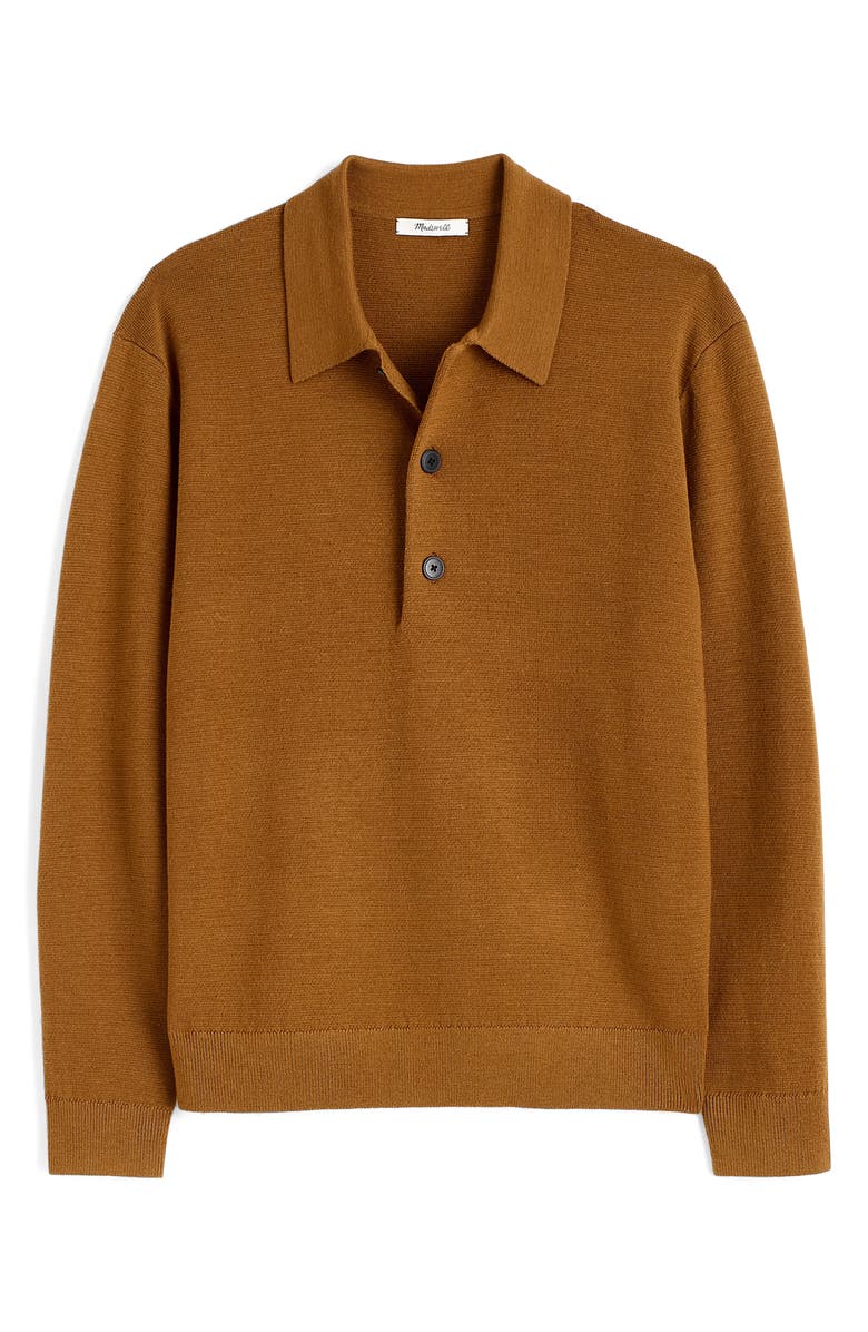 Madewell Three-Button Merino Wool Polo Sweater, Alternate, color, Rich Camel